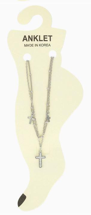 Cross with Rhinestones, Two Layer Anklets