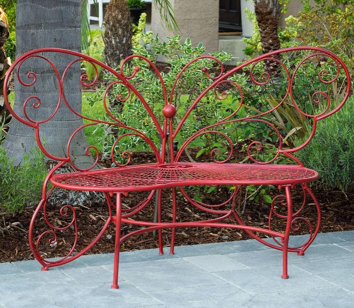 Red Butterfly Metal Bench