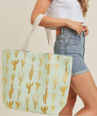 GOLD FOIL CACTUS BEACH BAG