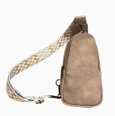 Leather Jacquard Belt Sling Bag Crossbody Bag