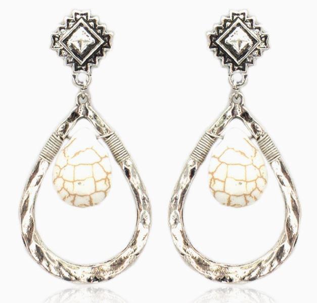 Semi Genuine Stone, Wire Wrapped Teardrop Earrings