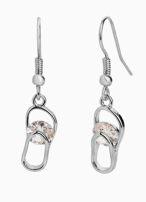 Crystal Flip Flop Dangle Earrings - Silver