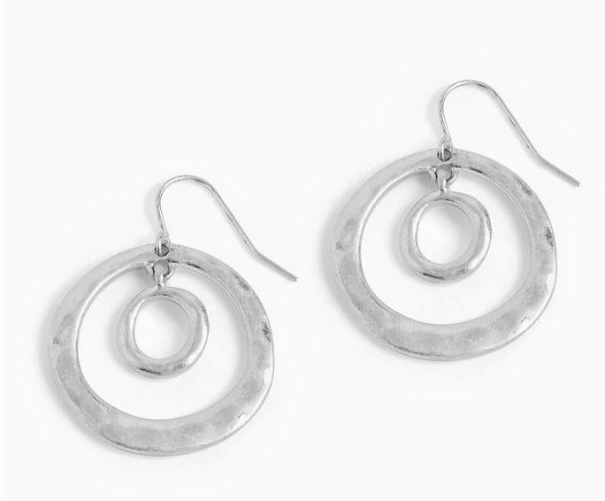 Silver Double Circle Dangle Earrings