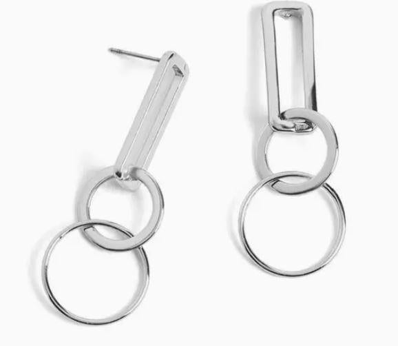 Linked Hoop Dangle Earrings - Silver