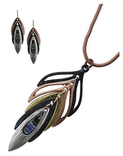 METAL FEATHER PENDANT NECKLACE SET