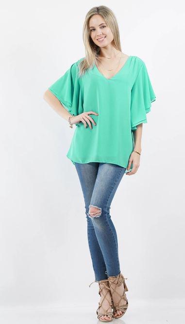 Double Layer Flutter Sleeve Top