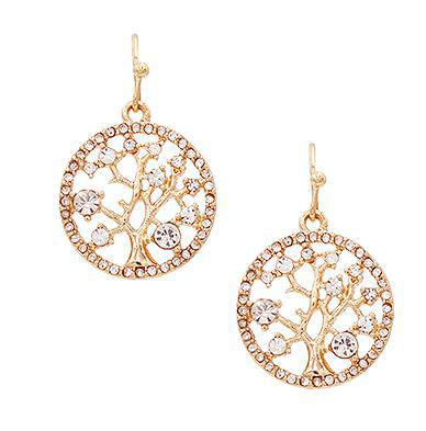METAL TREE OF LIFE W/ PAVE EARRING