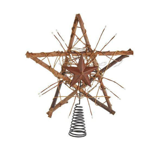 12" Un-Lit Wooden Rattan Star Treetop