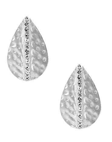 HAMMERED TEARDROP STUD W/ STONE EARRING