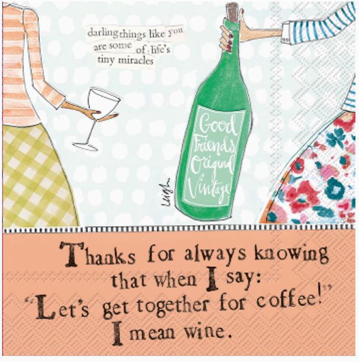 Paper Cocktail Napkins 20 Ct Curly Girl Coffee and Wine