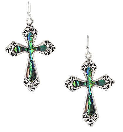 TAILORED FILIGREE W/ABALONE EARRINGS - CROSS