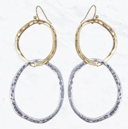 Double Round Metal Drop Earrings