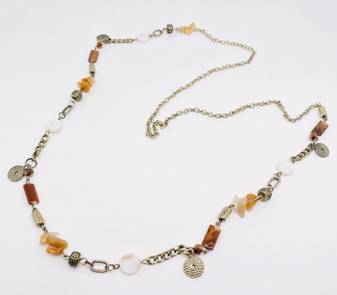 Handmade Natural Stone Beaded Long Necklace Sweater Chain