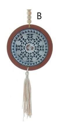 Wooden Back Metal Round Ornament: B - Chenille