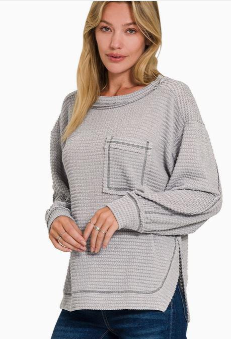 Hi Low Exposed Seam Long Sleeve Top