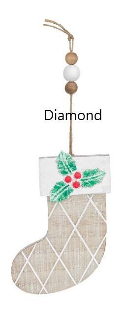 Wooden Holly Stocking Ornament: A - Diamond