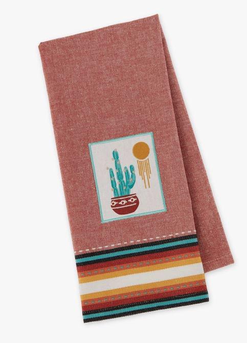 Cactus and Sun Embroidered Dishtowel