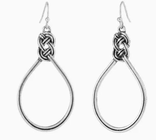 Antique Silver Knotted Tear Drop Earrings