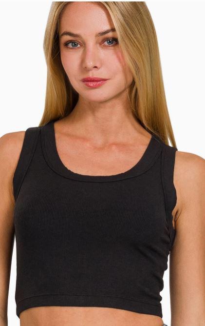 Ribbed Scoop Neck Cropped Tank Top