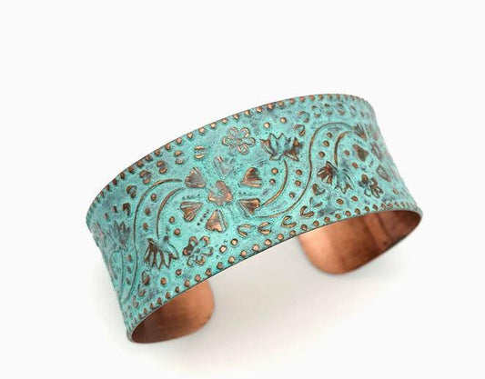 Copper Patina Bracelet - Turquoise Floral and Vine