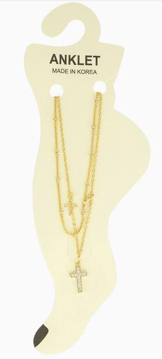 Cross with Rhinestones, Two Layer Anklets