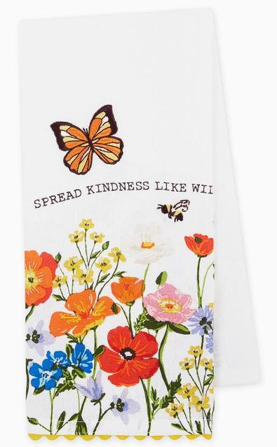 Spread Kindness Wildflowers Embellished Dishtowel