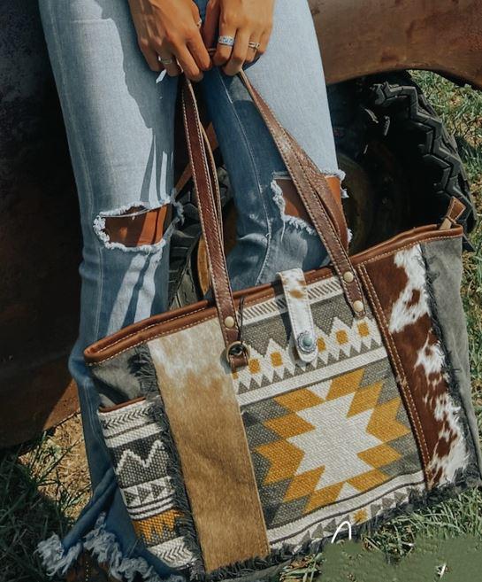 Aztec Cowhide Small Tote Purse Myra