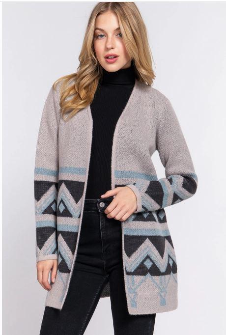 Tribal Pattern Jacquard Sweater Cardigan