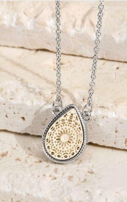 Brass Teardrop Filigree Pendant Necklace