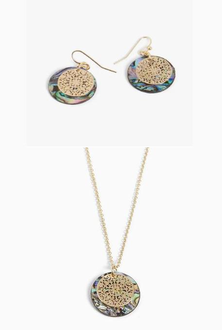 Abalone w/ Gold Design Necklace and earrings