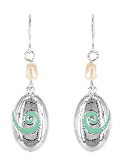 OVAL SHAPE SWIRL W/ TURQUOISE EPOXY ACCENT DANGLE EARRINGS