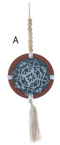 Wooden Back Metal Round Ornament: A - Snowflake