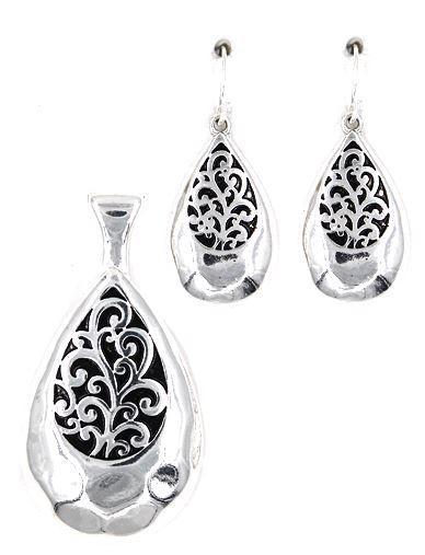 FILIGREE,TEARDROP SHAPE PENDANT SET