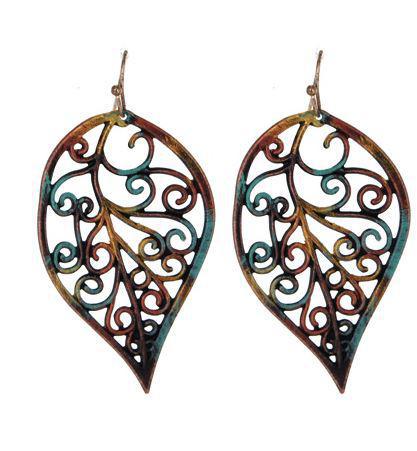 FILIGREE METAL LEAF FISH HOOK EARRING