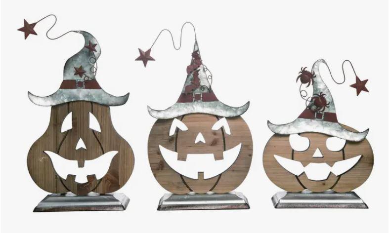 Metal 17 in. Brown Halloween Jack-O-Lantern Decor