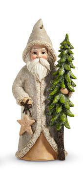 5.75" NATURAL SANTA WITH TREE ORNAMENT