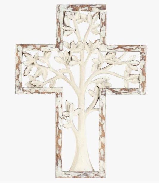 White Tree Resin Wall Cross 10.25"