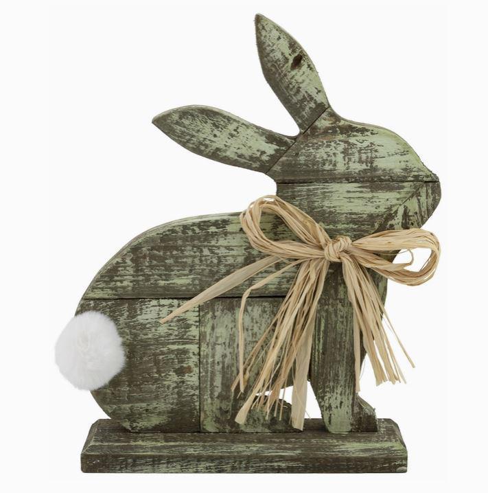 Clover Bunny Wood Green Easter Accents