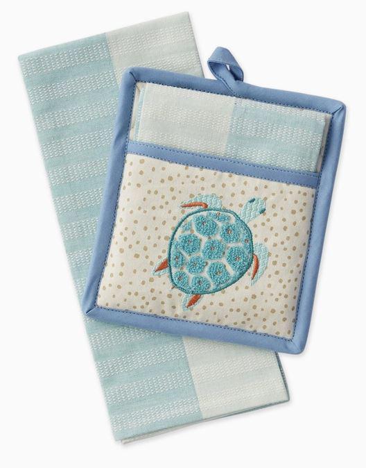 Beach Turtle Embellished Potholder Gift Set