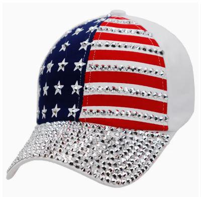 American Flag Stripe Bling Rhinestone Baseball Cap