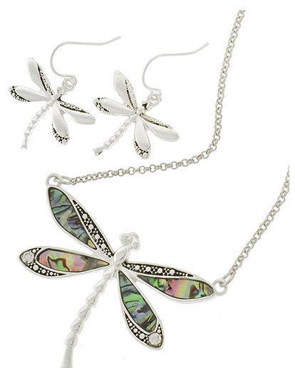 ABALONE SHELL DRAGONFLY NECKLACE SET