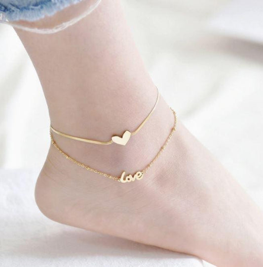 Gold Layered Heart Ankle Bracelet Anklet in Stainless Steel