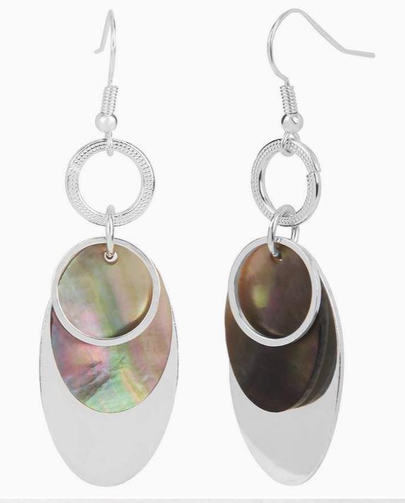 Silver Overlay with Abalone Dangle Earrings