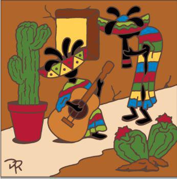 6x6 Tile Kokopelli Musicians in Ponchos