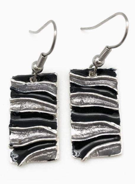 Pewter Earrings with Color Enamel - Black/Grey