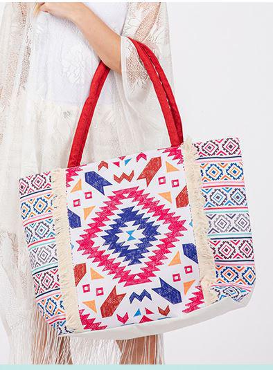 BOHO PRINT FRINGE TOTE BAG