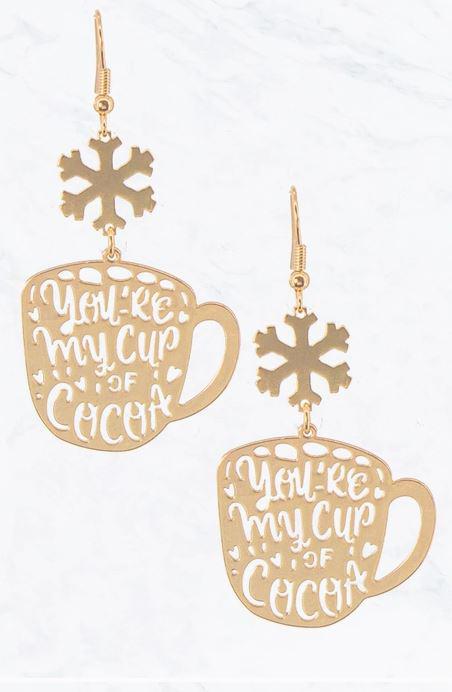 You 're My Cup of Cocoa Christmas Shiny Metal Cup, Earrings