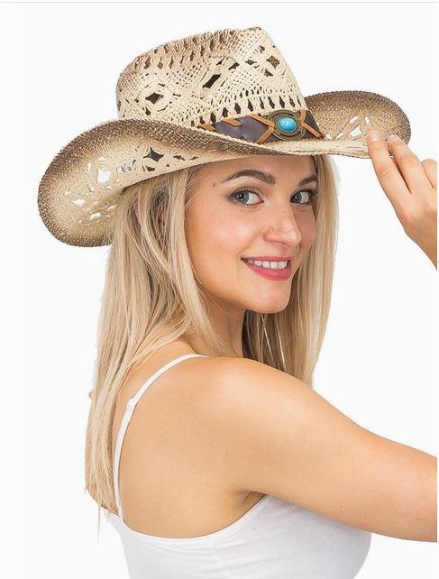 Turquoise Brown Band Concho Western Cowboy Hat