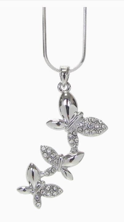 Crystal Triple Butterfly Pendant Necklace