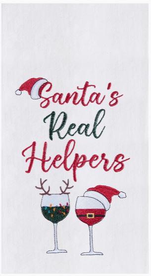 Christmas Santa's Real Helpers Wine Kitchen Towel